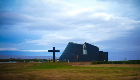 Exterior view to new parish church in Blonduos in Iceland
