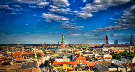 Panoramic aerial cityscape of Copenhagen city in Denmarkの写真素材