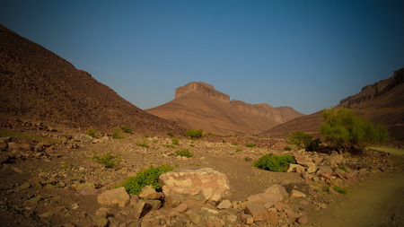 Panorama with Adrar mountain near Terjit, rocks and gorge, Mauritaniaの写真素材