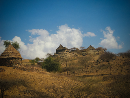 View to Bilen aka Bogo or Agaw tribe village near Keren, Anseba region,Eritreaの写真素材