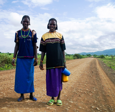 Konso aka Xonsita tribe women in national dress - 03 october 2012 , Omo valley, Ethiopiaのeditorial素材