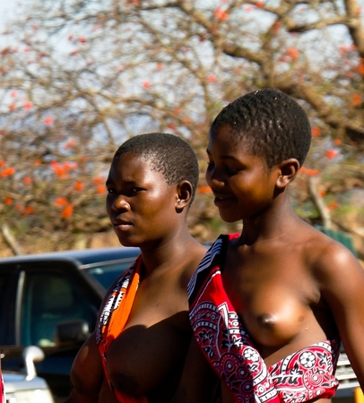 Women in traditional costumes after the Umhlanga aka Reed Dance - 01-09-2013 Lobamba, Swazilandのeditorial素材