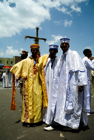 young priests Ceremony of Meskel, Holy Cross finding festival - 27.09.2012 Gonder Ethiopiaのeditorial素材