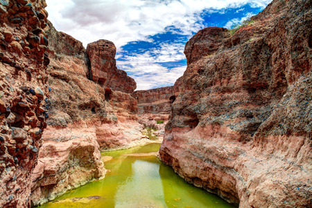 Sesriem canyon of Tsauchab river at Sossusvley, Namibiaの写真素材