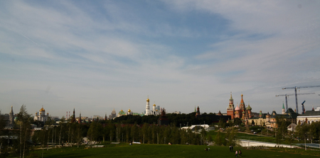 View to Kremlin from modern park Zaryadye in Moscow, Russiaのeditorial素材