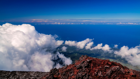 Panorama landscape from the top of Pico volcano at hiking at azores, Portugalの写真素材