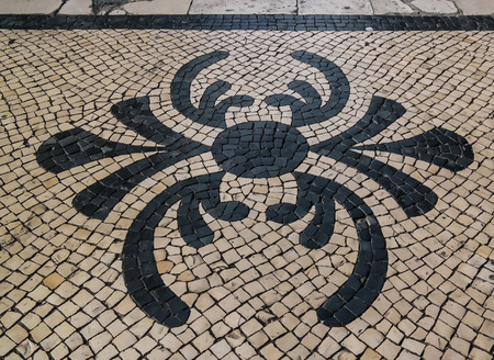 Pattern at sidewalk on the streets of Lisbon, Portugalの写真素材