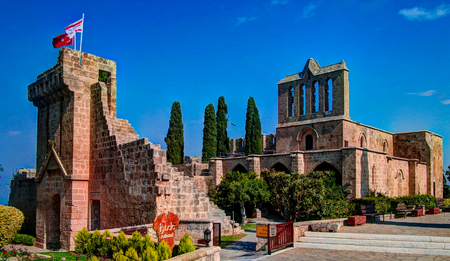 Ruins of Bellapais Abbey at Kyrenia in Cyprusの写真素材