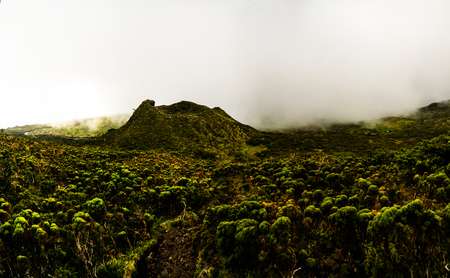 Panorama landscape from the slope of Pico volcano at hiking at azores, Portugalの写真素材
