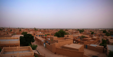 Aerial sunrise panoramic view to Agadez old city at Air, Nigerのeditorial素材