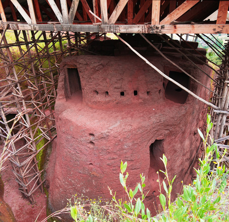 Holy bakery near Biete Gabriel Rufael rock-hewn church in Lalibela, Ethiopiaの写真素材
