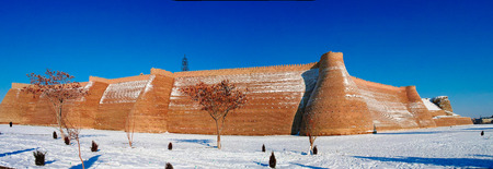 winter panoramic view to Ark fortress of Bukhara in Uzbekistanのeditorial素材