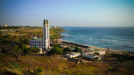 view to Mosque of the Divinity at sunset in Dakar, Senegalの写真素材