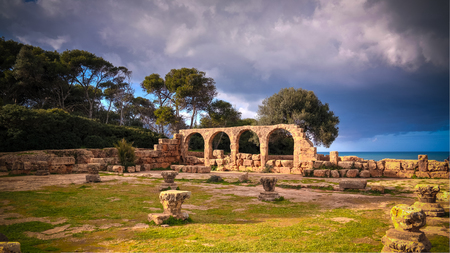 Ruin of old Christian church in Tipasa, Algeriaの写真素材