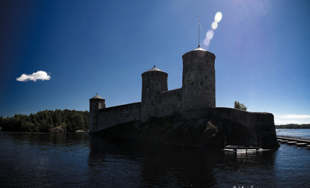 View to Olavinlinna castle at Savonlinna, Finlandのeditorial素材