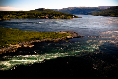 View to sea inflow Saltstraumen whirlpools, Norwayの写真素材