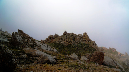 Panorama of Schalbus-Dag mountain in fog at Dagestan, Caucasus Russiaの写真素材