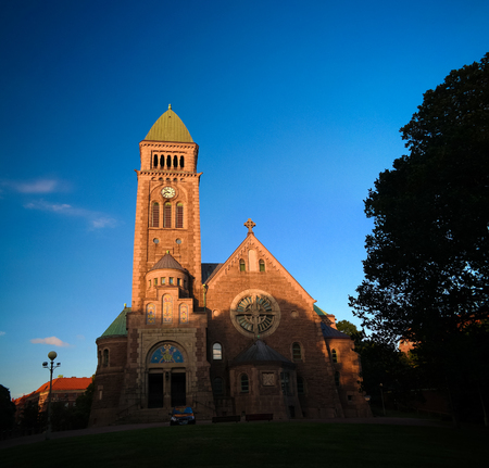 Sunset view to Vasa church aka Vasakyrkan in Goteborg, Swedenの写真素材