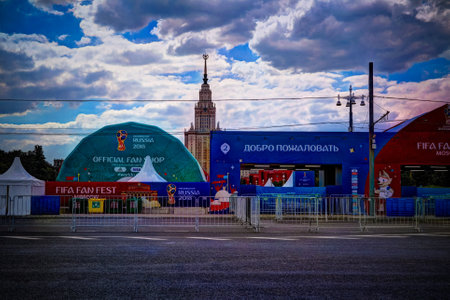 FIFA fan fest at Sparrow Hills aka Vorobyovy Gory in Moscow at FIFA football world cup - 26 June 2018, Moscow, Russiaのeditorial素材