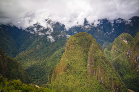 Panoramic view to Machu Picchu archaeological site with Polygonal masonry in Cuzco, Peruの写真素材