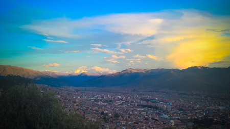 Aerial panoramic view to Cuzco city at sunset , Peruの写真素材