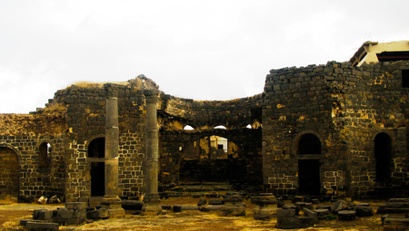 Panorama of ruined old city of Bosra at Syriaの写真素材