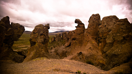 sandstone rock formation at Imata in Salinas and Aguada Blanca National Reservation in Arequipa, Peruの写真素材