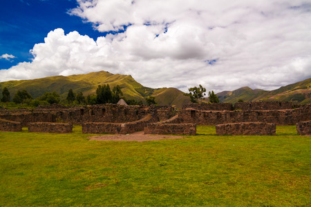 View to archaeological site of Raqchi at Cuzco, Peru