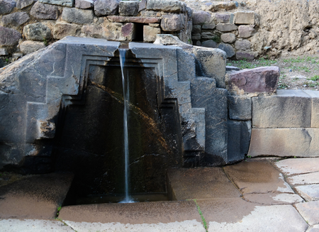 The bath of the princess fountain at Ollantaytambo archaeological site at Cuzco province, Peruのeditorial素材