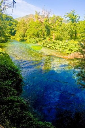 View to Blue Eye spring, initial water source of Bistrice river,near Muzine in Vlore County in southern Albania.のeditorial素材