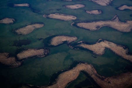 aerial aeroplane panoramic view to Chad lake coastline, Chad