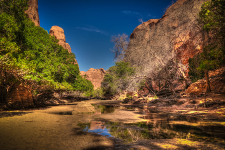 Panorama inside canyon aka guelta Bashikele , East Ennedi, Chadの写真素材