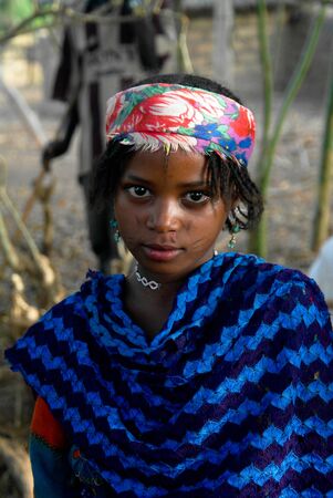 Portrait of tattooed Dowayo aka Duru tribe woman - 25 february 2014 Poli, Cameroon