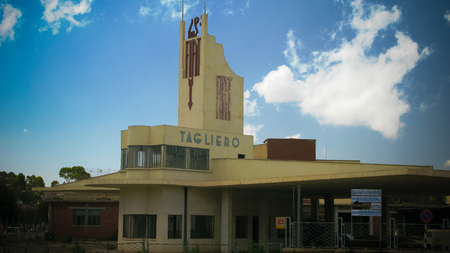 Fiat Tagliero Building is a Futurist-style service station completed in 1938 and designed by the Italian engineer Giuseppe Pettazzi, Asmara, Eritrea,のeditorial素材
