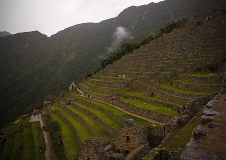 Panoramic view to Machu Picchu archaeological site with Polygonal masonry in Cuzco, Peru