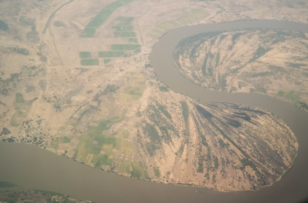 aerial aeroplane view to Chari or Shari River as natural border between Chad and Cameroonの写真素材