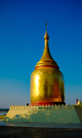Sunset view to Bu Paya pagoda in Bagan, Myanmarの写真素材
