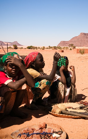 Portrait of Toubou, or Tubu woman - 10 november 2018 Demi village at Fada, Ennedi, Chadのeditorial素材