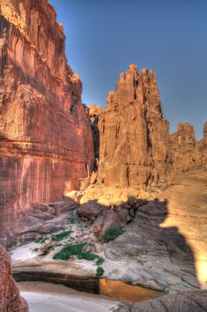 aerial Panorama inside canyon aka Guelta d'Archei, East Ennedi, Chadの写真素材
