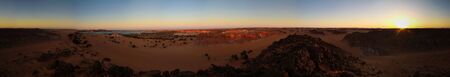 360 degrees Aerial sunrise Panoramic view to Yoa lake group of Ounianga kebir lakes , Ennedi, Chad