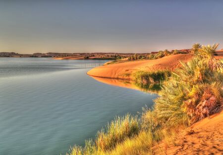 sunset Panoramic view to Yoa lake group of Ounianga kebir lakes , Ennedi, Chadの写真素材