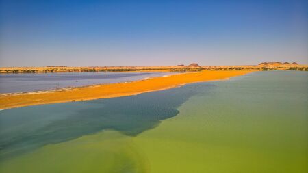 Aerial Panoramic view to Katam aka Baramar lake group of Ounianga kebir lakes , Ennedi, Chadの写真素材