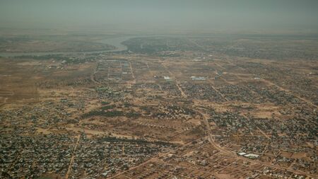 Aerial view to NDjamena and Chari or Chari river, capital of Chadの写真素材