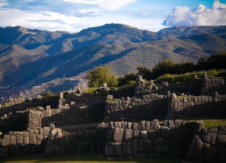 View to Sacsayhuaman UNESCO World Heritage site in Cusco, Peruの写真素材