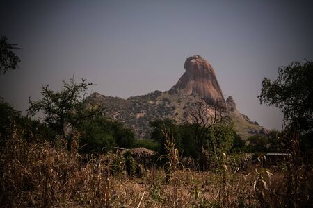 Lanscape with Mataya village of sara tribe aka Ngambaye or Madjingaye or Mbaye people, Guera, Chadの写真素材