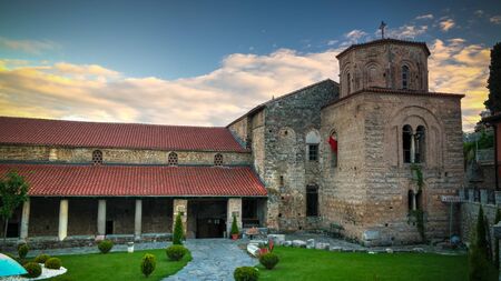 Exterior view to Saint Sophia ortodox church in Ohrid, North Macedoniaの写真素材
