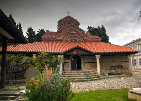 Exterior view to Holy Virgin mary Mary Perybleptos Church in Ohrid, North Macedonia
