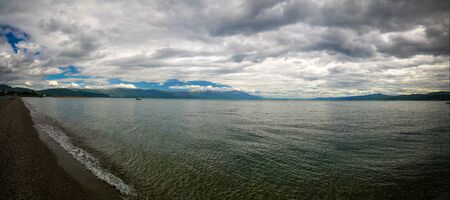 panoramic view to Ohrid lake at Struga, North Macedoniaの写真素材