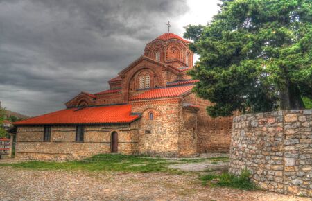 Exterior view to Holy Virgin mary Mary Perybleptos Church in Ohrid, North Macedoniaの写真素材