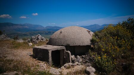 Landscape with the military bunkers near Lekuresi Castle at Saranda, Albaniaの写真素材